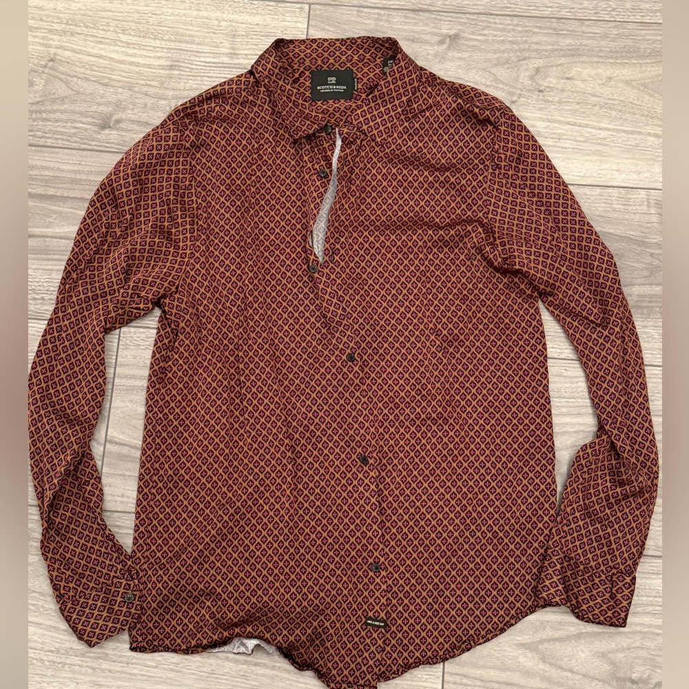 Scotch & Soda Men's Red Geometric Button Down Shirt